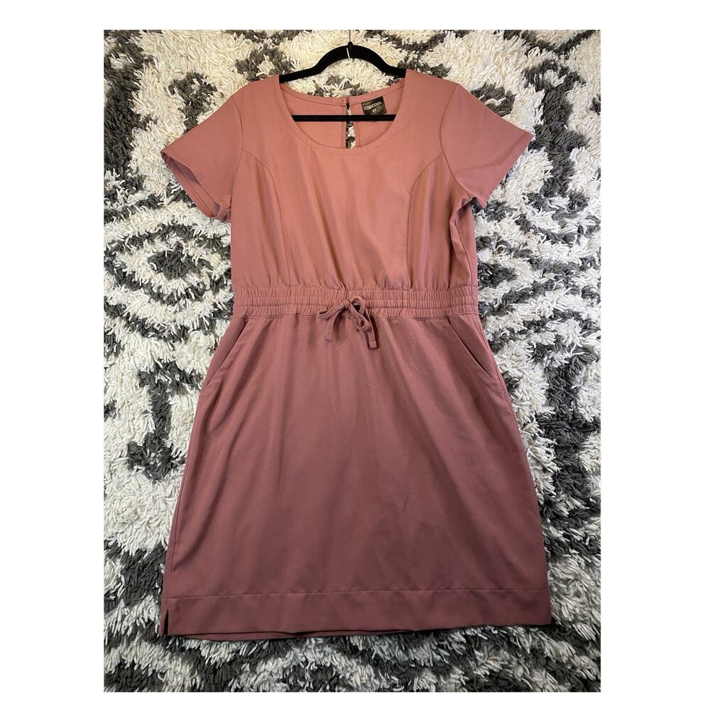 32° Cool T-Shirt Dress Pink Short Sleeve Round Neck Drawstring Pockets Knee M